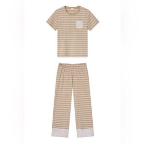 Lake Pajamas Striped Pima Cotton Pajama Set | Neutral Lounge Sleepwear